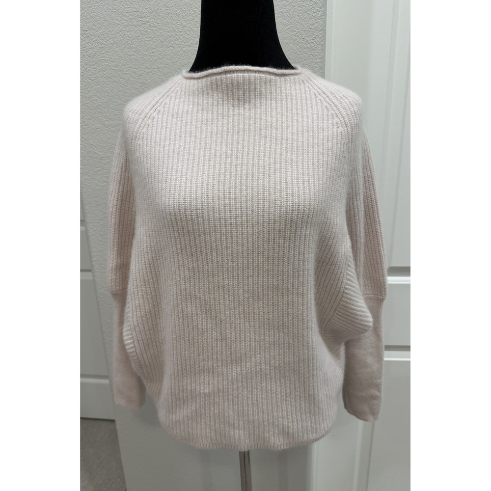 Pale Pink Ribbed 100% Cashmere Sweater from Neiman Marcus Dolman Sleeves S